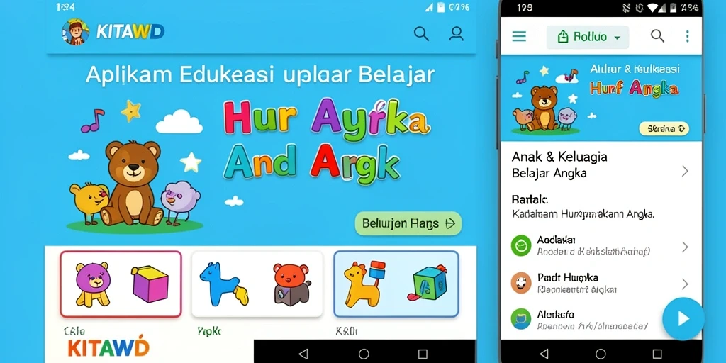 Antarmuka aplikasi KITAWD yang menarik untuk belajar huruf dan angka.