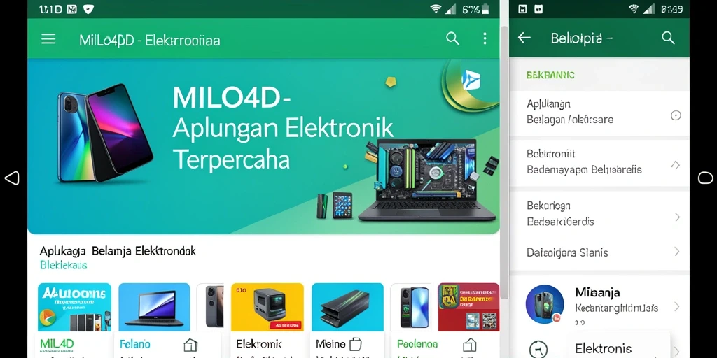 Tampilan antarmuka aplikasi MILO4D untuk belanja elektronik.