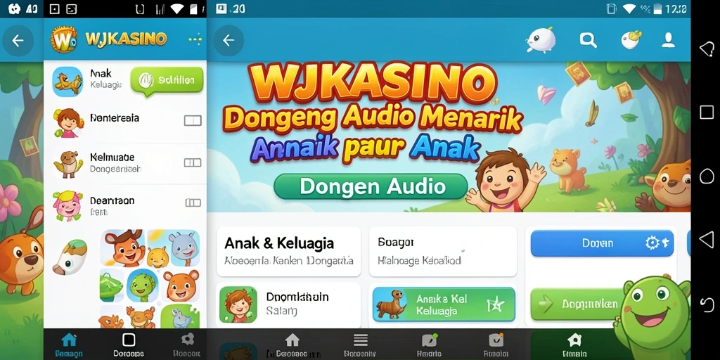 Screenshot antarmuka aplikasi WJKASINO untuk Dongeng Audio.